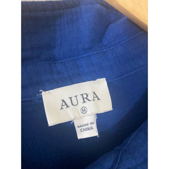 Aura Women's Blue Button Front Long Sleeve Midi Dress - Medium - Picture 2 of 13